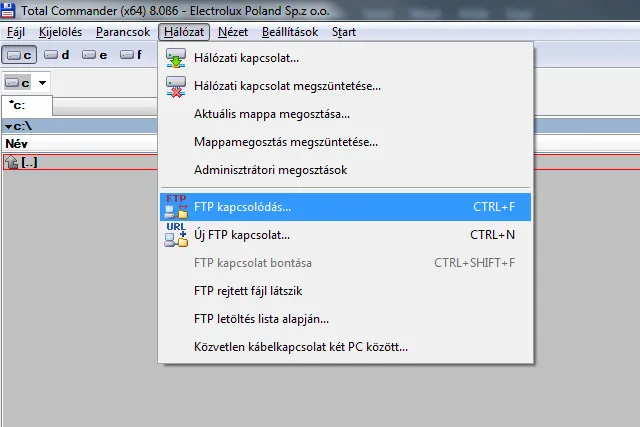 FTP elérés beállítása Total Commander-ben